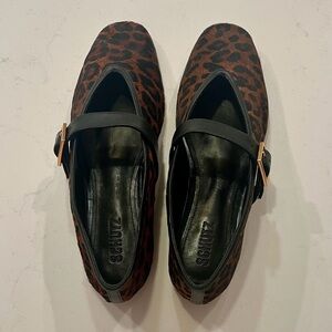 SCHUTZ Leopard Print Flats with Black Buckle Strap. Originally $157 from Evereve